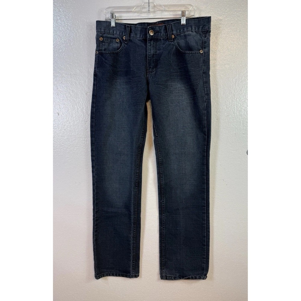 ROK‎ Jeans Mens Sz 34x34 Straight Blue Denim Embroidered Faded Y2K Hipster